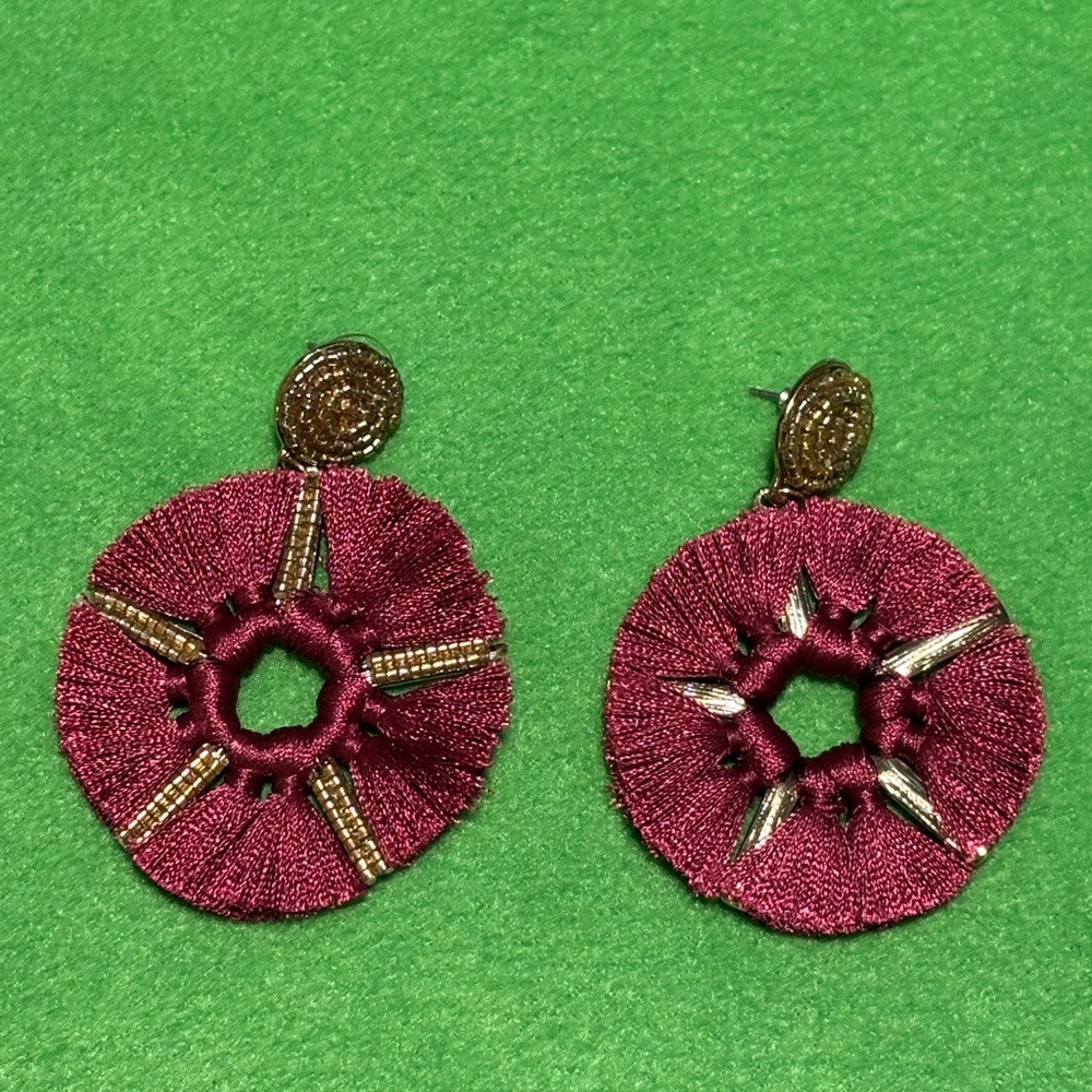 Burgundy and Gold Statement Earrings